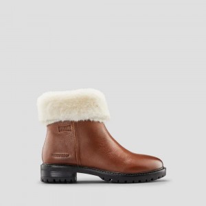 Botte Hiver Cougar Kendal Cuir Imperméables Femme Cognac | 145936-JHK